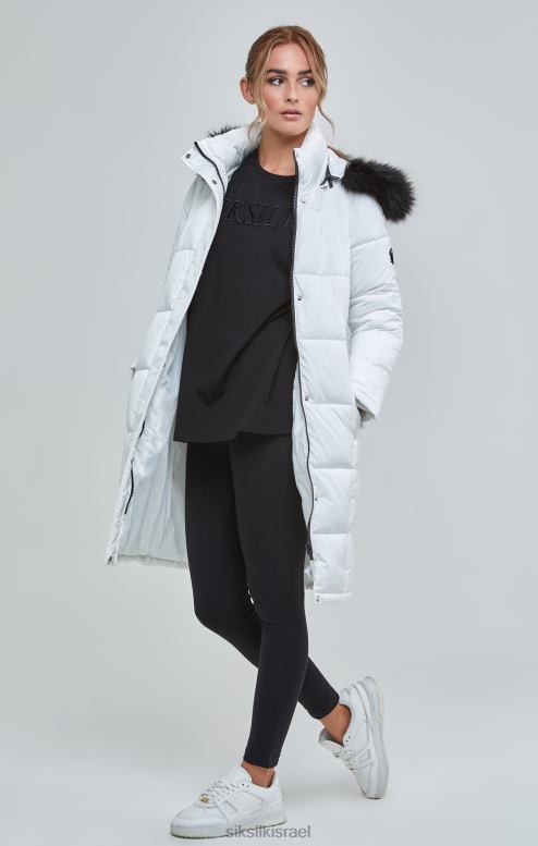 SikSilk נשים פארקה מרופדת בקו ארוך לבן D2LH2128 לבוש