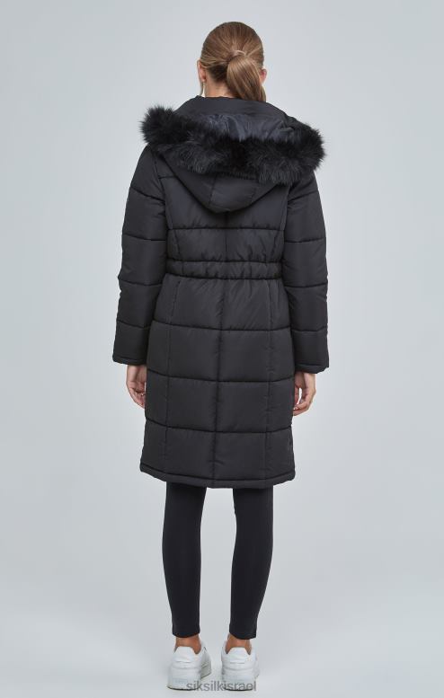 SikSilk נשים פארקה שחורה מרופדת קו ארוך D2LH2129 לבוש