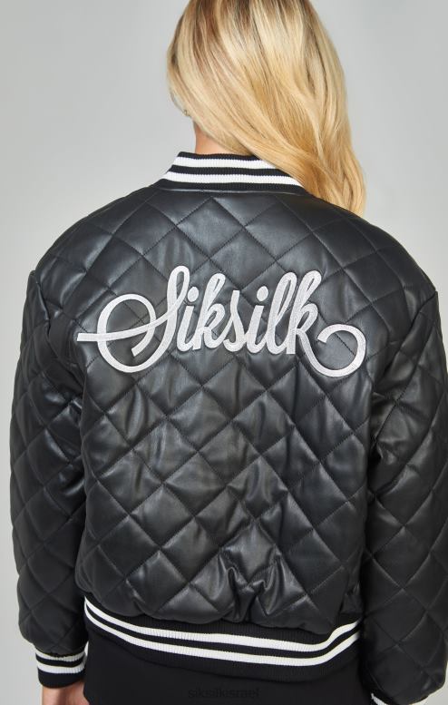 SikSilk נשים ז'קט שחור פו מרופד לאוניברסיטה D2LH2135 לבוש