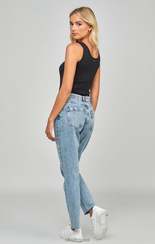 SikSilk נשים ג'ינס אמא רקום בכביסה תכלת D2LH2190 לבוש