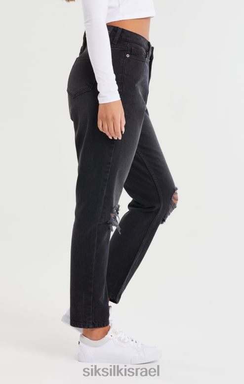 SikSilk נשים ג'ינס אמא ג'ינס מכובס שחור ברכיים D2LH2191 לבוש