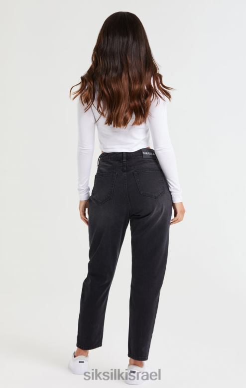 SikSilk נשים ג'ינס אמא ג'ינס מכובס שחור ברכיים D2LH2191 לבוש