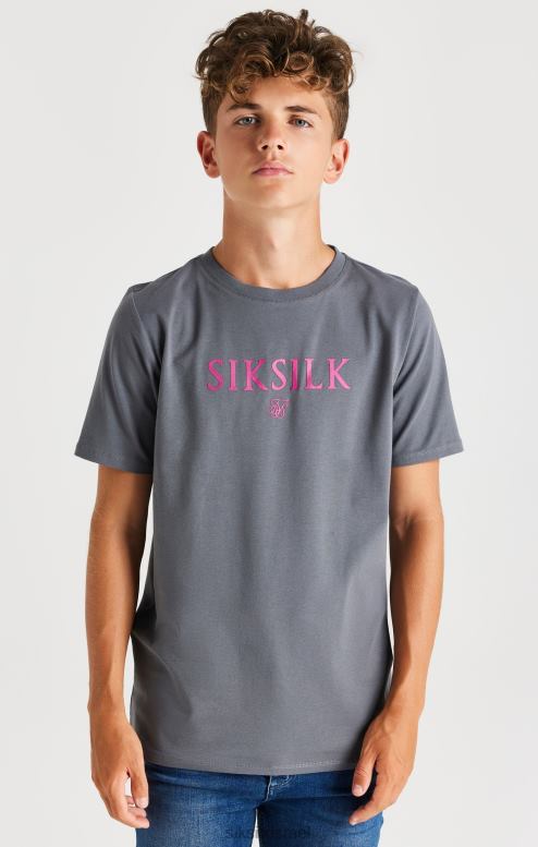 SikSilk בנים חולצת טי ממותגת אפורה D2LH2280 לבוש