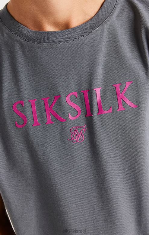 SikSilk בנים חולצת טי ממותגת אפורה D2LH2280 לבוש