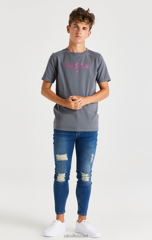 SikSilk בנים חולצת טי ממותגת אפורה D2LH2280 לבוש