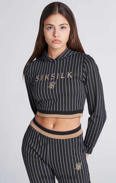 SikSilk בנות קפוצ'ון קצוץ בפס בייסבול שחור D2LH2337 לבוש