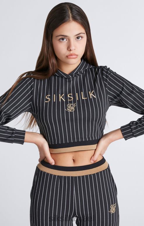 SikSilk בנות קפוצ'ון קצוץ בפס בייסבול שחור D2LH2337 לבוש