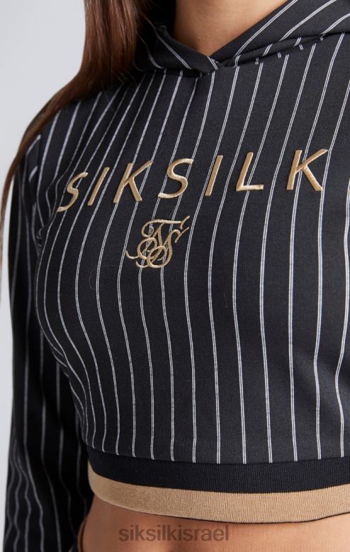 SikSilk בנות קפוצ'ון קצוץ בפס בייסבול שחור D2LH2337 לבוש