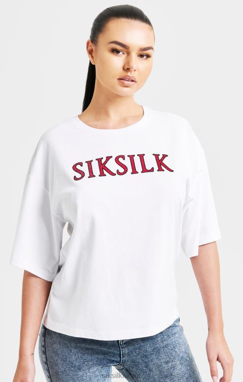 SikSilk נשים חולצת טריקו לבנה קופסתית נוצצת D2LH235 לבוש