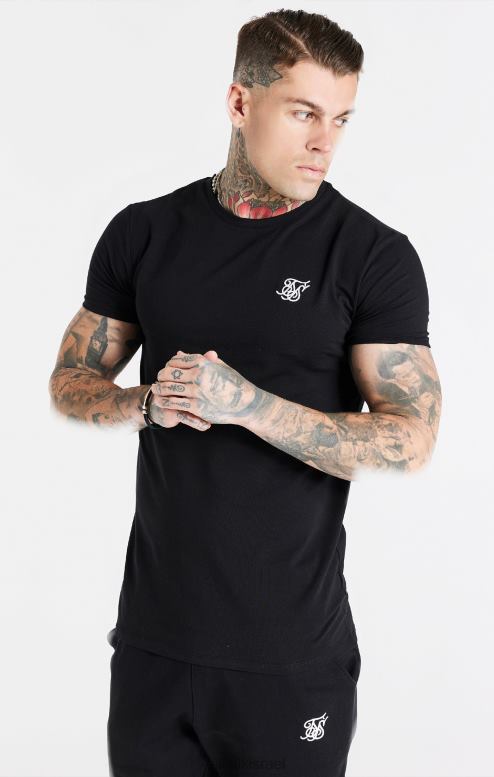 SikSilk גברים חולצת טריקו שחורה חיונית בכושר שרוול קצר D2LH2363 לבוש