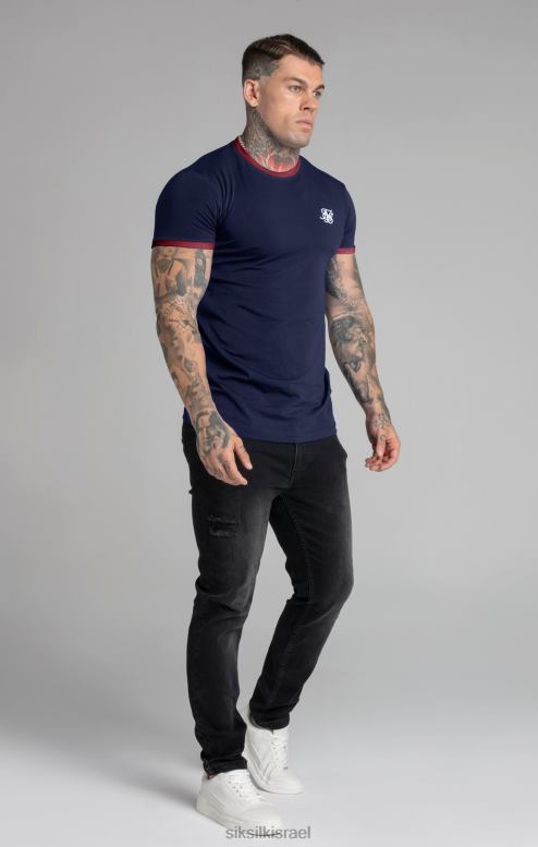 SikSilk גברים חולצת טי רינגר עם שרוולים קצרים בצבע נייבי D2LH2366 לבוש