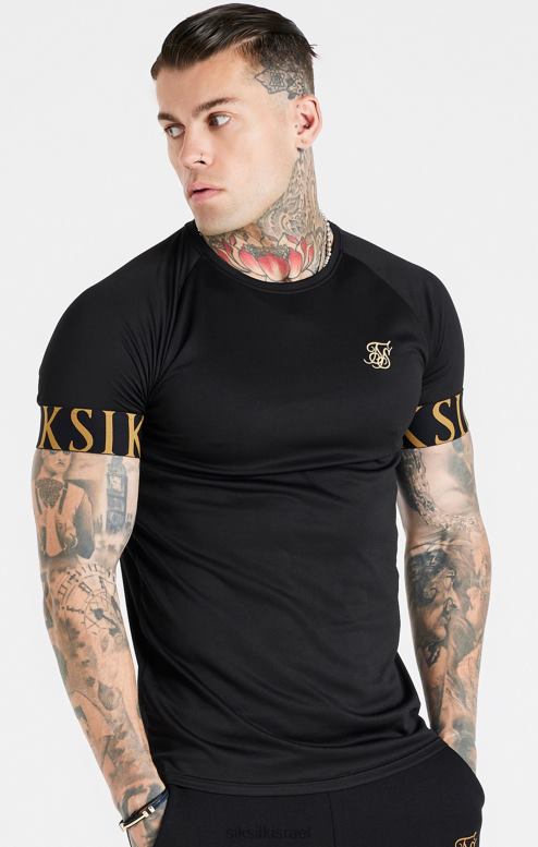 SikSilk גברים חולצת טריקו אלסטית עם שרוול שחור וזהב D2LH2368 לבוש