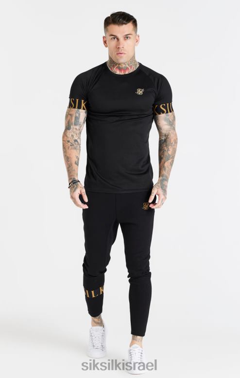 SikSilk גברים חולצת טריקו אלסטית עם שרוול שחור וזהב D2LH2368 לבוש
