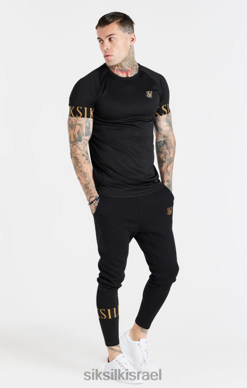 SikSilk גברים חולצת טריקו אלסטית עם שרוול שחור וזהב D2LH2368 לבוש