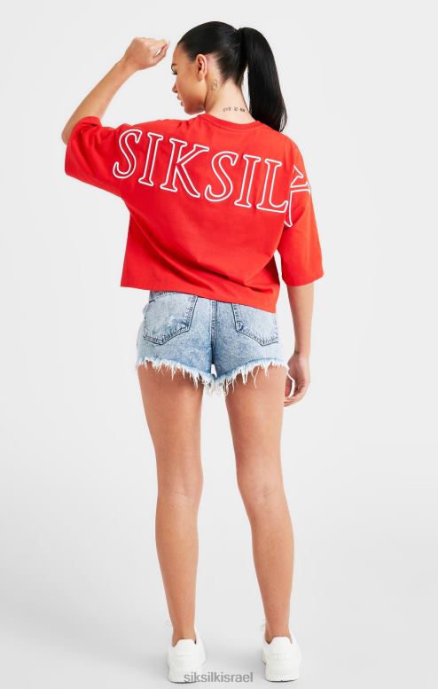 SikSilk נשים חולצת טריקו קרופ ממותגת אדומה D2LH236 לבוש
