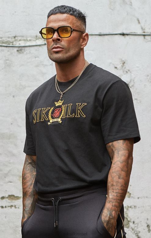 SikSilk גברים חולצת טריקו אוברסייז שחורה D2LH2373 לבוש