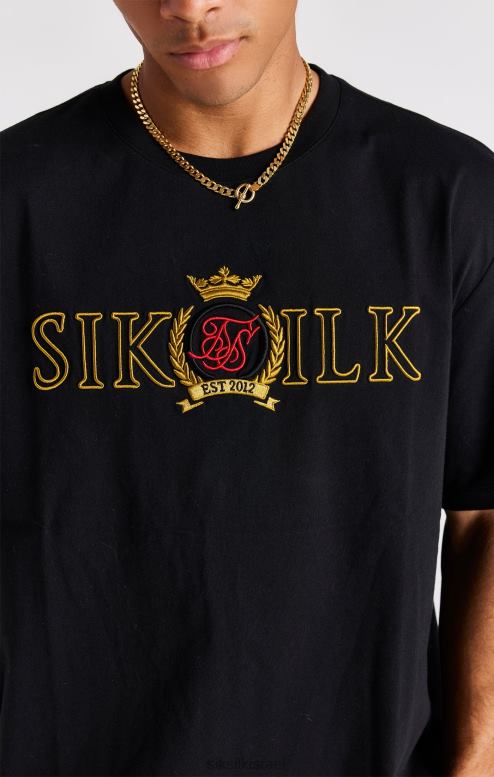 SikSilk גברים חולצת טריקו אוברסייז שחורה D2LH2373 לבוש