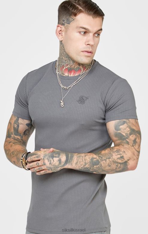 SikSilk גברים חולצת טי סריג צלעות אפורה D2LH2374 לבוש