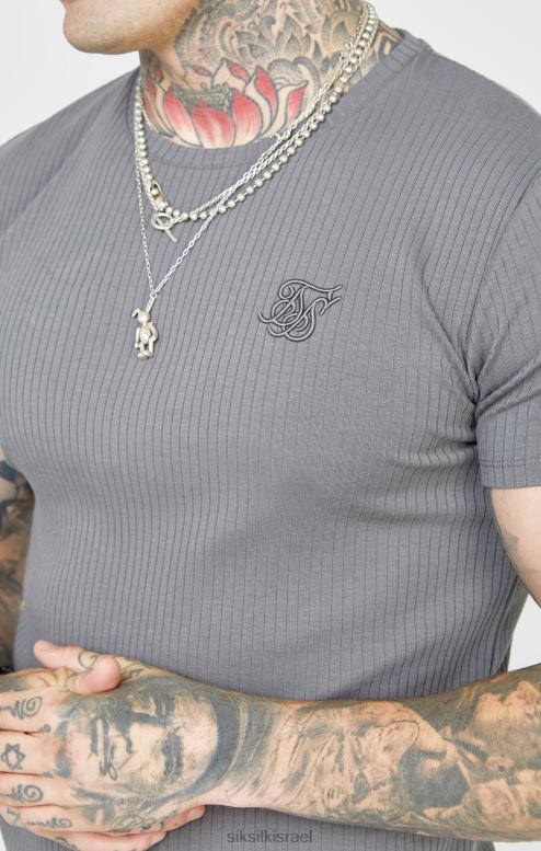 SikSilk גברים חולצת טי סריג צלעות אפורה D2LH2374 לבוש