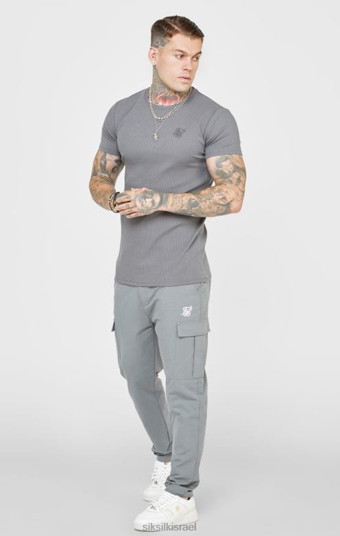 SikSilk גברים חולצת טי סריג צלעות אפורה D2LH2374 לבוש