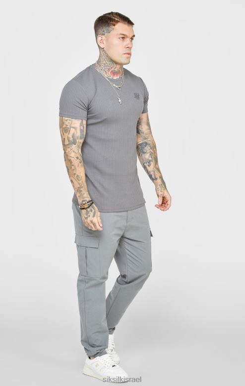 SikSilk גברים חולצת טי סריג צלעות אפורה D2LH2374 לבוש