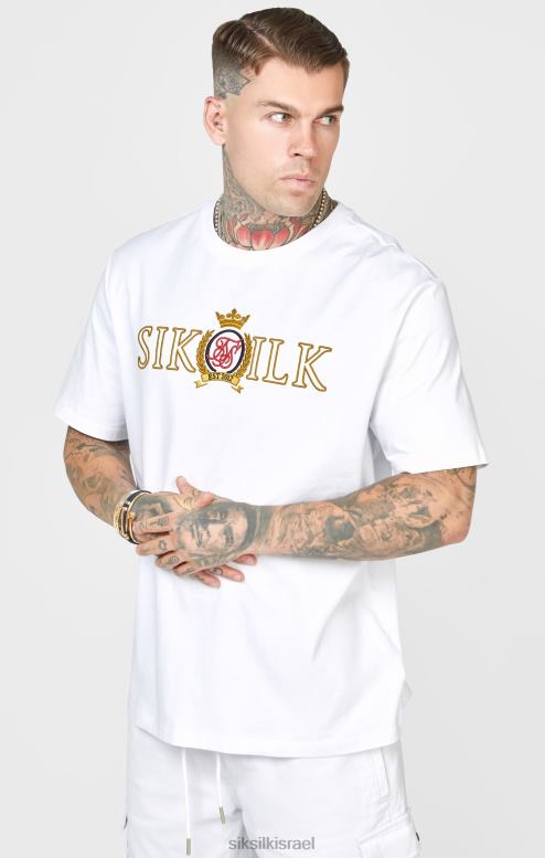 SikSilk גברים חולצת טי קרסט לבנה אוברסייז D2LH2376 לבוש