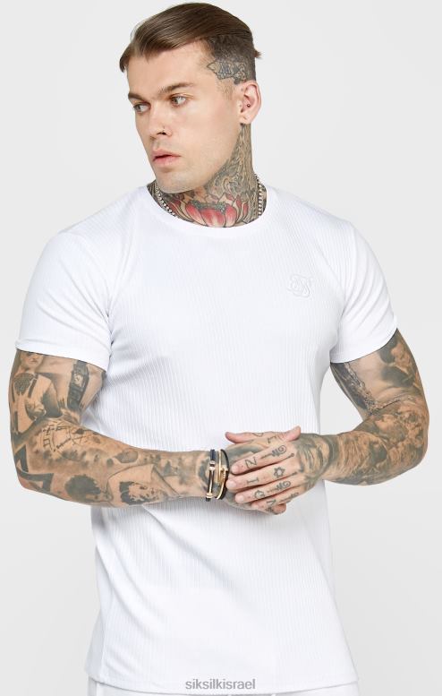 SikSilk גברים חולצת טי סריג צלעות לבנה D2LH2381 לבוש