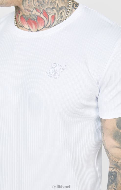SikSilk גברים חולצת טי סריג צלעות לבנה D2LH2381 לבוש