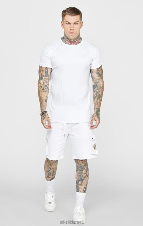 SikSilk גברים חולצת טי סריג צלעות לבנה D2LH2381 לבוש