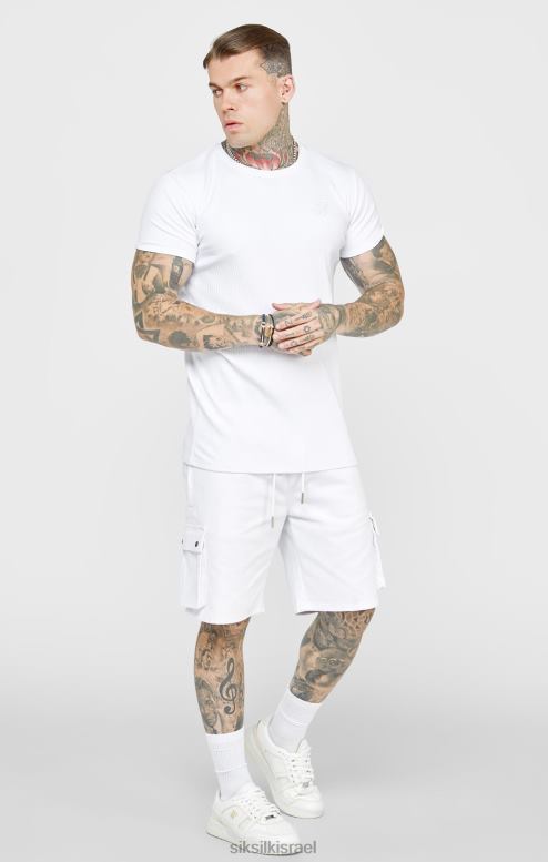 SikSilk גברים חולצת טי סריג צלעות לבנה D2LH2381 לבוש