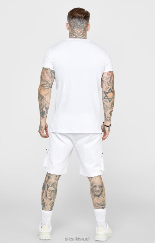 SikSilk גברים חולצת טי סריג צלעות לבנה D2LH2381 לבוש
