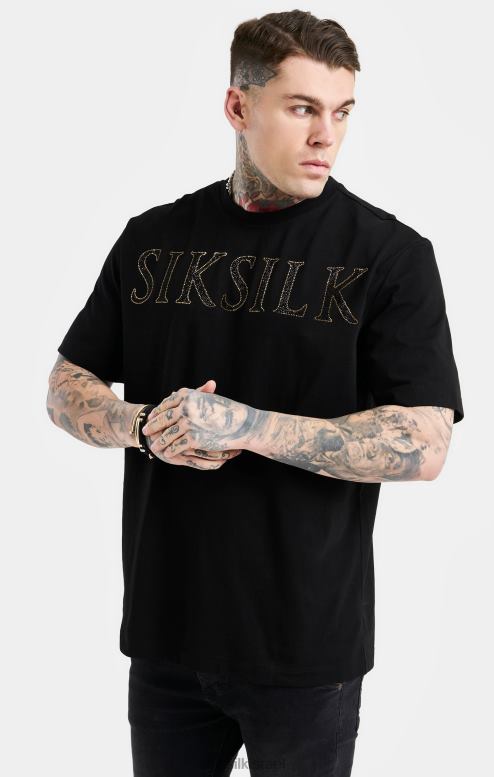 SikSilk גברים חולצת טריקו שחורה עם לוגו יהלומים מלאכותיים D2LH2383 לבוש