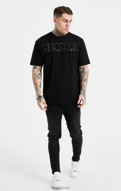 SikSilk גברים חולצת טריקו שחורה עם לוגו יהלומים מלאכותיים D2LH2383 לבוש