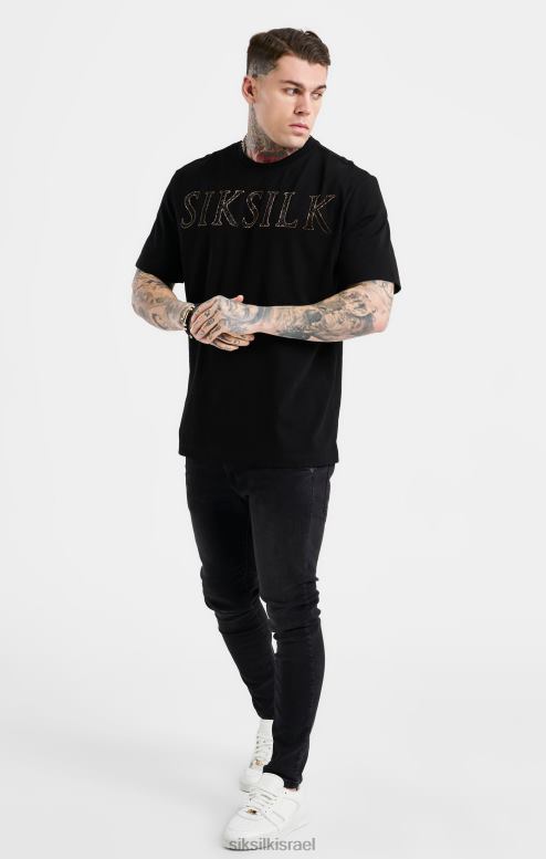 SikSilk גברים חולצת טריקו שחורה עם לוגו יהלומים מלאכותיים D2LH2383 לבוש