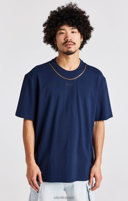 SikSilk גברים חולצת טריקו שרשרת אוברסייז נייבי D2LH2389 לבוש