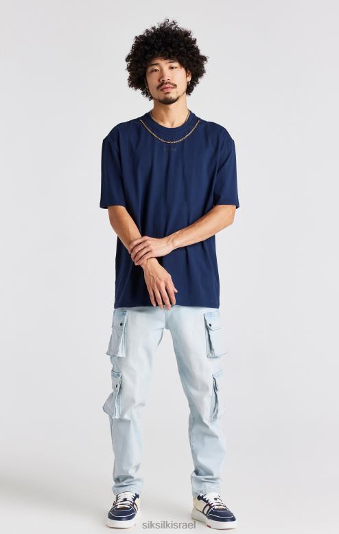 SikSilk גברים חולצת טריקו שרשרת אוברסייז נייבי D2LH2389 לבוש