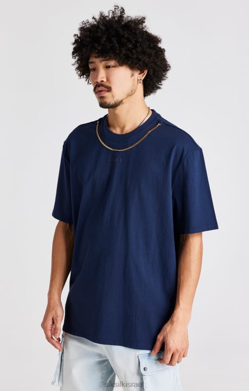SikSilk גברים חולצת טריקו שרשרת אוברסייז נייבי D2LH2389 לבוש
