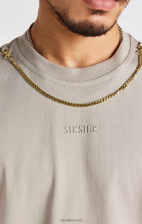 SikSilk גברים חולצת טריקו עם שרשרת אוברסייז בצבע בז' D2LH2392 לבוש