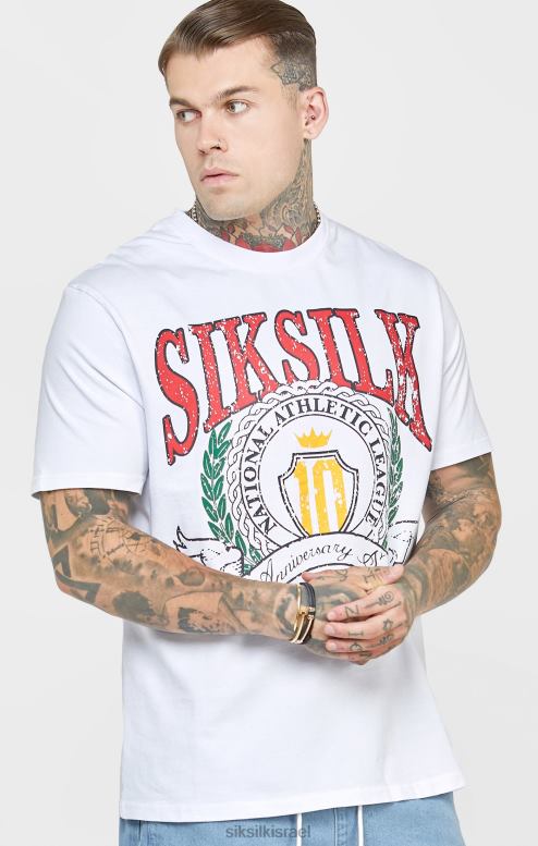 SikSilk גברים חולצת טריקו אוברסייז לבנה D2LH2394 לבוש
