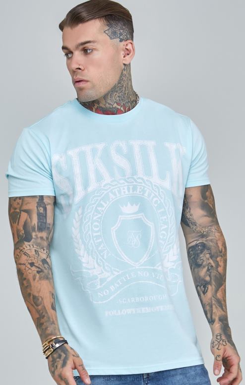 SikSilk גברים חולצת טריקו כחולה בכושר קופסא של אוניברסיטה D2LH2396 לבוש