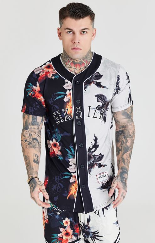 SikSilk גברים חולצת בייסבול בהדפס שחור ואקרו D2LH2398 לבוש