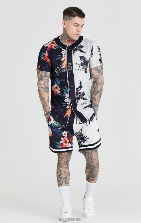 SikSilk גברים חולצת בייסבול בהדפס שחור ואקרו D2LH2398 לבוש