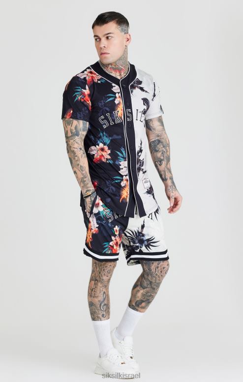 SikSilk גברים חולצת בייסבול בהדפס שחור ואקרו D2LH2398 לבוש