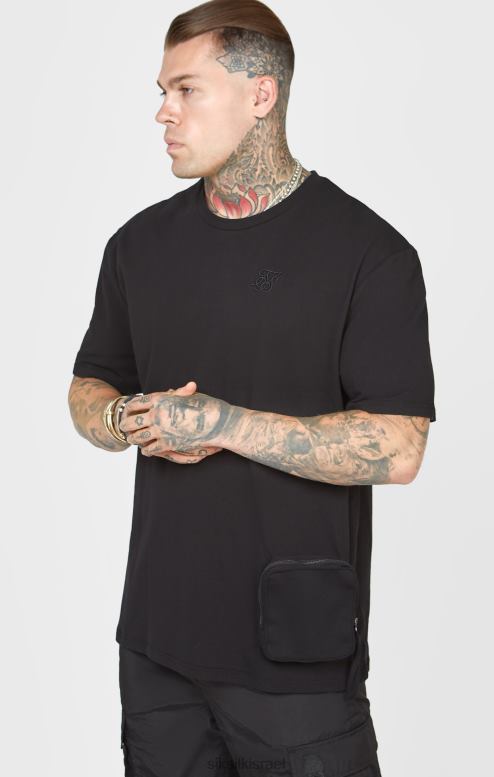 SikSilk גברים חולצת טי אוברסייז עם כיס שחור D2LH2399 לבוש