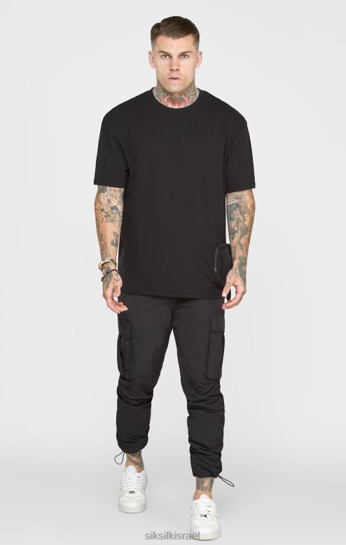 SikSilk גברים חולצת טי אוברסייז עם כיס שחור D2LH2399 לבוש