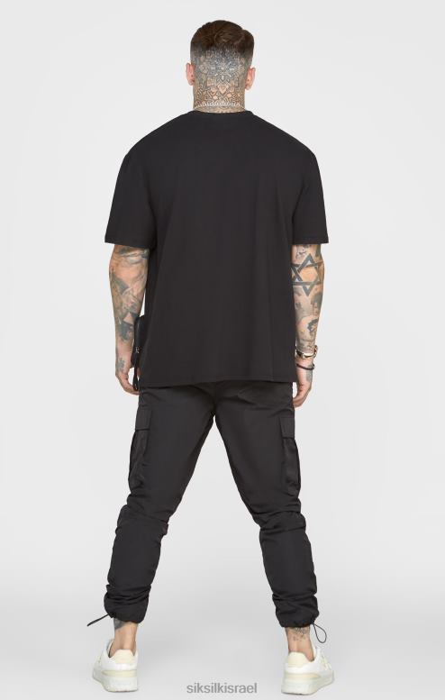 SikSilk גברים חולצת טי אוברסייז עם כיס שחור D2LH2399 לבוש