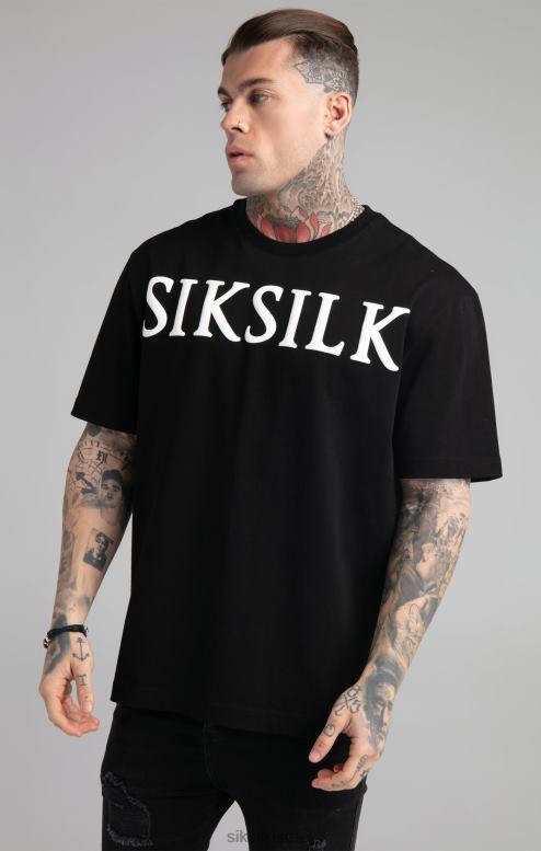 SikSilk גברים חולצת טריקו שחורה בגזרה רגועה D2LH2407 לבוש