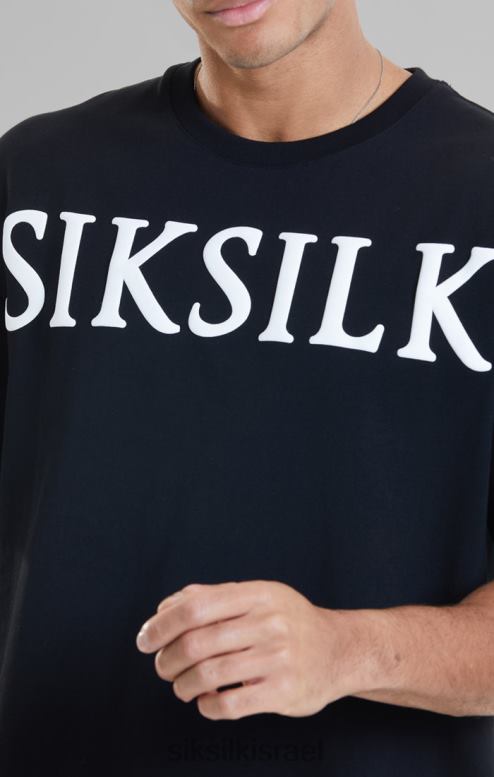 SikSilk גברים חולצת טריקו שחורה בגזרה רגועה D2LH2407 לבוש
