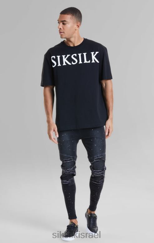 SikSilk גברים חולצת טריקו שחורה בגזרה רגועה D2LH2407 לבוש