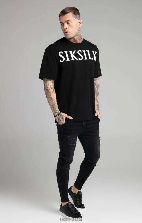 SikSilk גברים חולצת טריקו שחורה בגזרה רגועה D2LH2407 לבוש